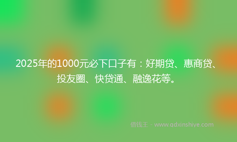 2025年的1000元必下口子有：好期贷、惠商贷、投友圈、快贷通、融逸花等。