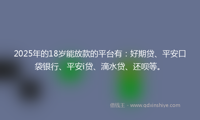 2025年的18岁能放款的平台有：好期贷、平安口袋银行、平安i贷、滴水贷、还呗等。