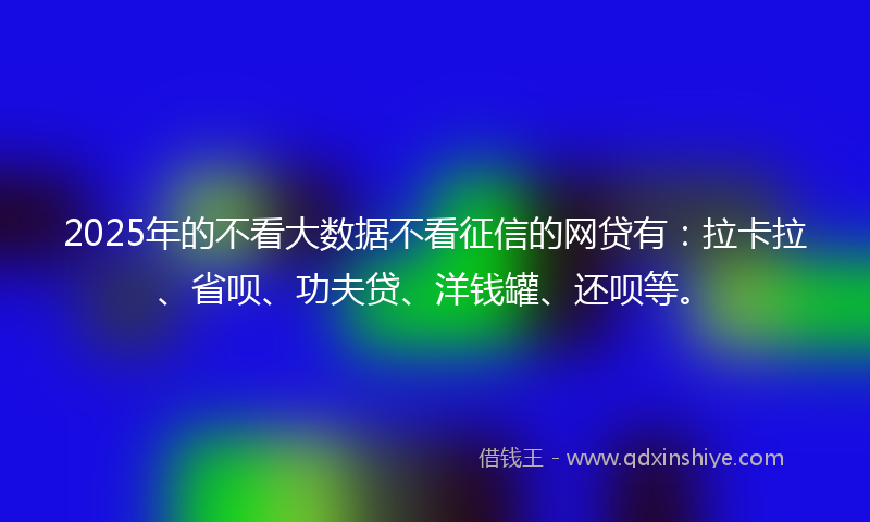 2025年的不看大数据不看征信的网贷有：拉卡拉、省呗、功夫贷、洋钱罐、还呗等。