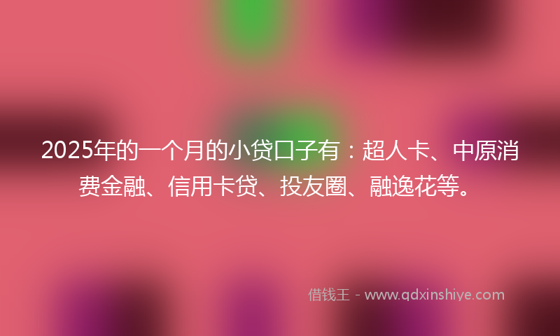 2025年的一个月的小贷口子有：超人卡、中原消费金融、信用卡贷、投友圈、融逸花等。