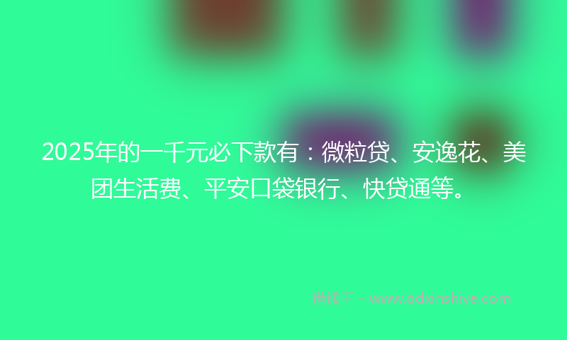 2025年的一千元必下款有：微粒贷、安逸花、美团生活费、平安口袋银行、快贷通等。