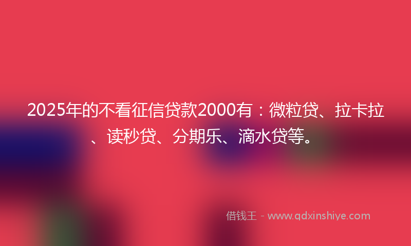 2025年的不看征信贷款2000有：微粒贷、拉卡拉、读秒贷、分期乐、滴水贷等。