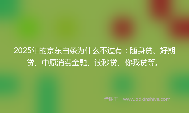 2025年的京东白条为什么不过有：随身贷、好期贷、中原消费金融、读秒贷、你我贷等。