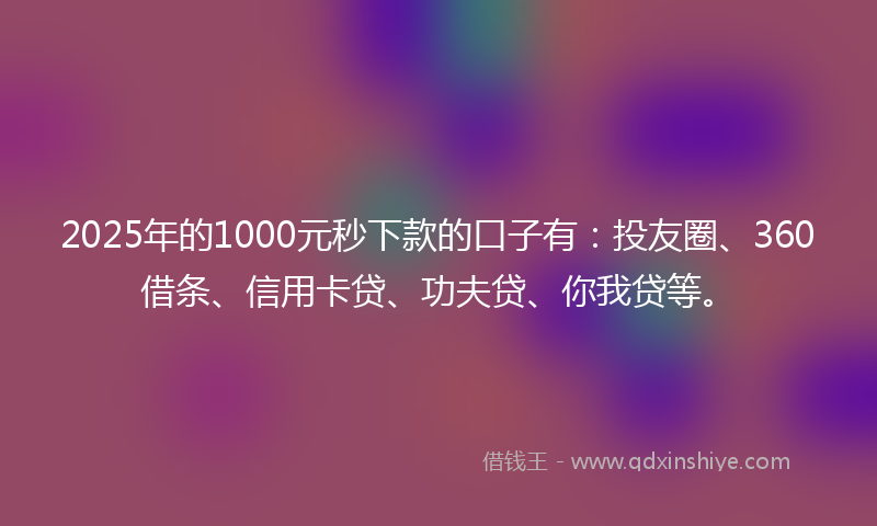 2025年的1000元秒下款的口子有：投友圈、360借条、信用卡贷、功夫贷、你我贷等。