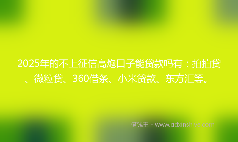 2025年的不上征信高炮口子能贷款吗有：拍拍贷、微粒贷、360借条、小米贷款、东方汇等。