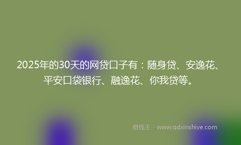 2025年的30天的网贷口子有：随身贷、安逸花、平安口袋银行、融逸花、你我贷等。