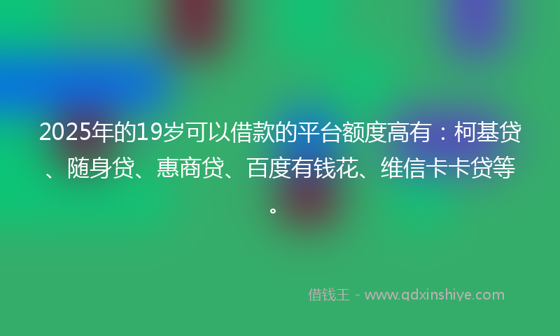 2025年的19岁可以借款的平台额度高有：柯基贷、随身贷、惠商贷、百度有钱花、维信卡卡贷等。