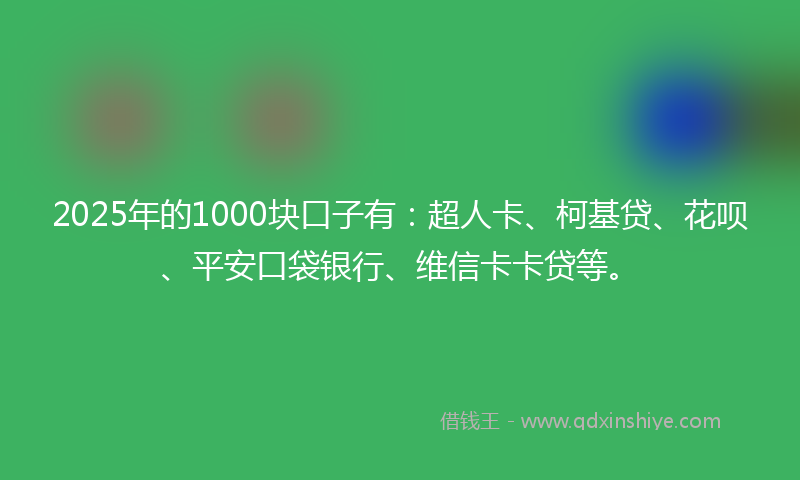 2025年的1000块口子有：超人卡、柯基贷、花呗、平安口袋银行、维信卡卡贷等。