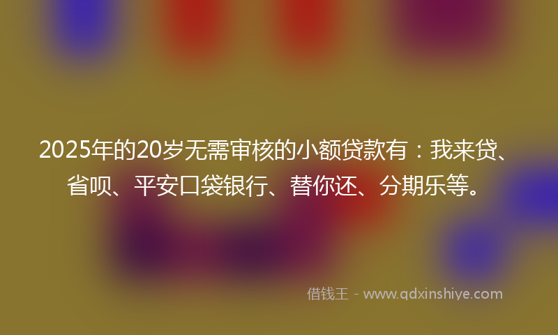 2025年的20岁无需审核的小额贷款有：我来贷、省呗、平安口袋银行、替你还、分期乐等。