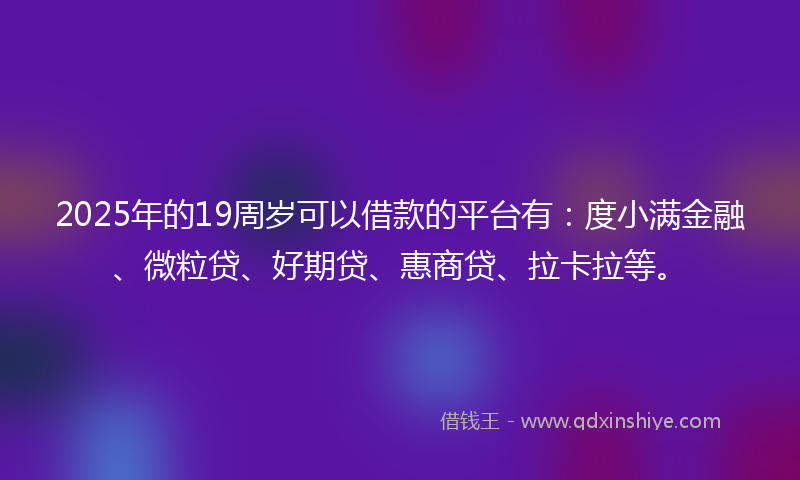 2025年的19周岁可以借款的平台有：度小满金融、微粒贷、好期贷、惠商贷、拉卡拉等。