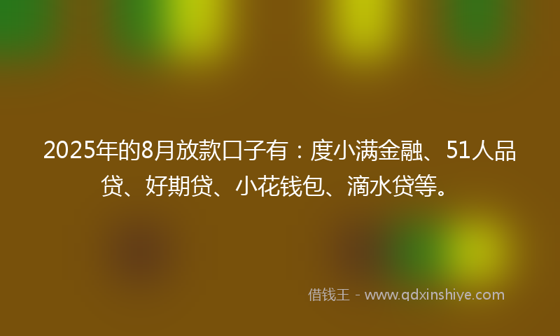 2025年的8月放款口子有：度小满金融、51人品贷、好期贷、小花钱包、滴水贷等。