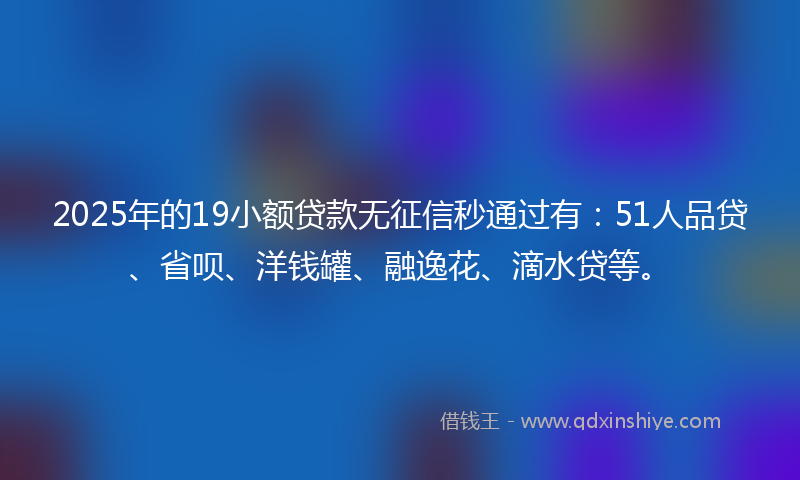 2025年的19小额贷款无征信秒通过有：51人品贷、省呗、洋钱罐、融逸花、滴水贷等。
