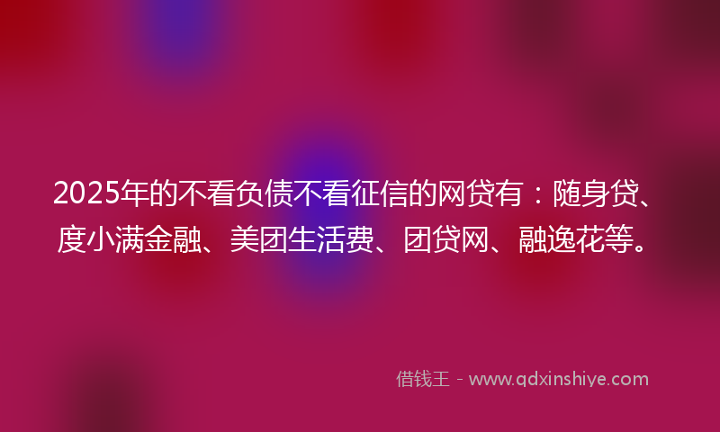 2025年的不看负债不看征信的网贷有：随身贷、度小满金融、美团生活费、团贷网、融逸花等。