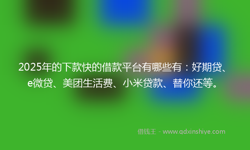 2025年的下款快的借款平台有哪些有：好期贷、e微贷、美团生活费、小米贷款、替你还等。