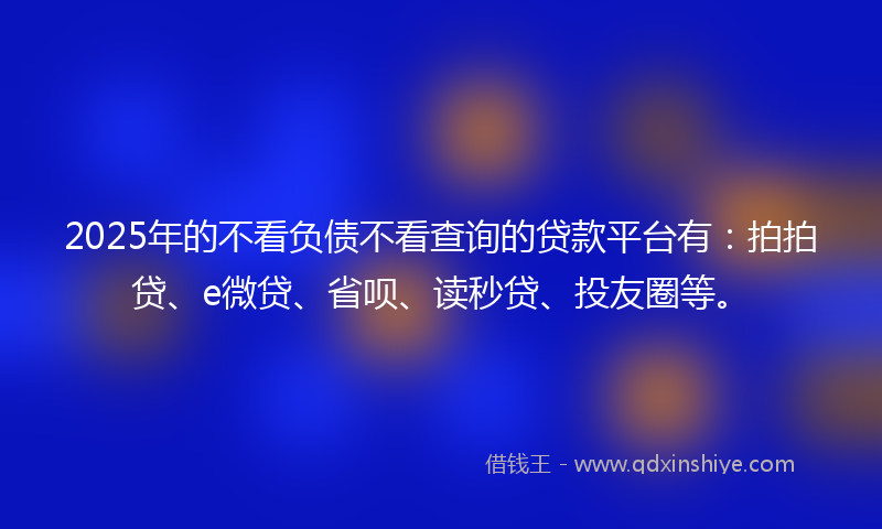 2025年的不看负债不看查询的贷款平台有：拍拍贷、e微贷、省呗、读秒贷、投友圈等。