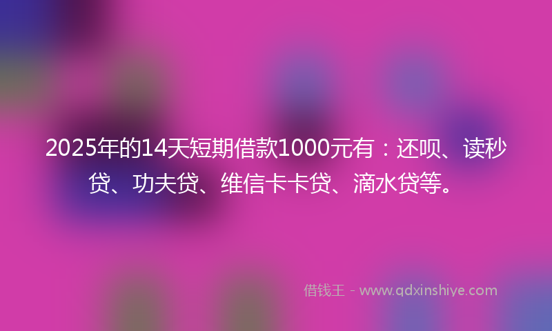 2025年的14天短期借款1000元有：还呗、读秒贷、功夫贷、维信卡卡贷、滴水贷等。