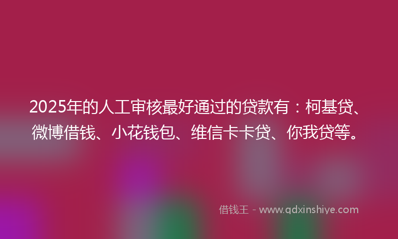 2025年的人工审核最好通过的贷款有：柯基贷、微博借钱、小花钱包、维信卡卡贷、你我贷等。