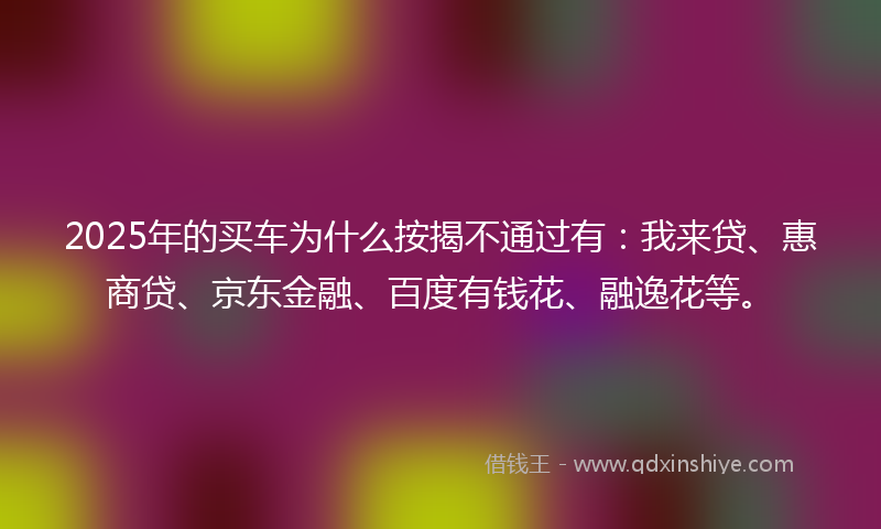2025年的买车为什么按揭不通过有：我来贷、惠商贷、京东金融、百度有钱花、融逸花等。