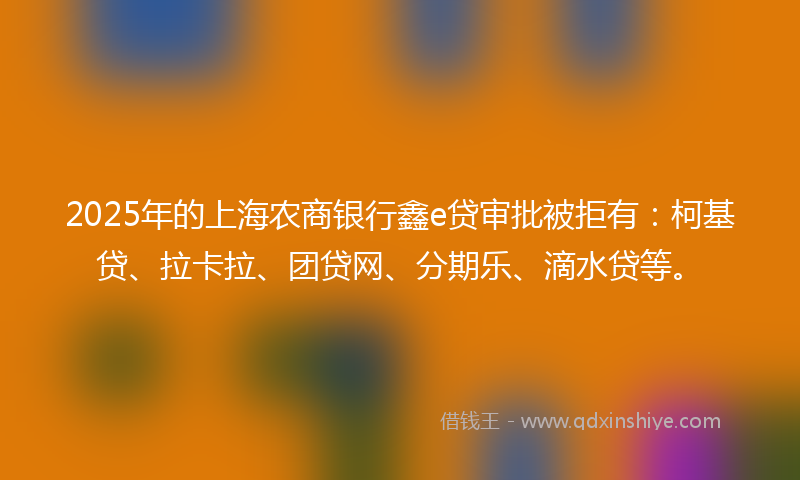 2025年的上海农商银行鑫e贷审批被拒有：柯基贷、拉卡拉、团贷网、分期乐、滴水贷等。