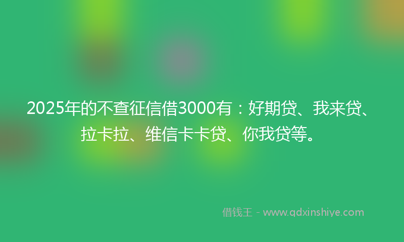 2025年的不查征信借3000有：好期贷、我来贷、拉卡拉、维信卡卡贷、你我贷等。