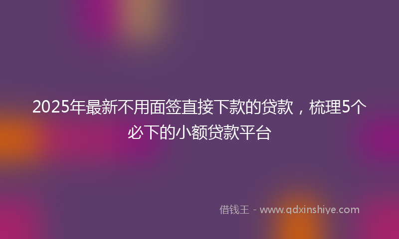 2025年最新不用面签直接下款的贷款，梳理5个必下的小额贷款平台