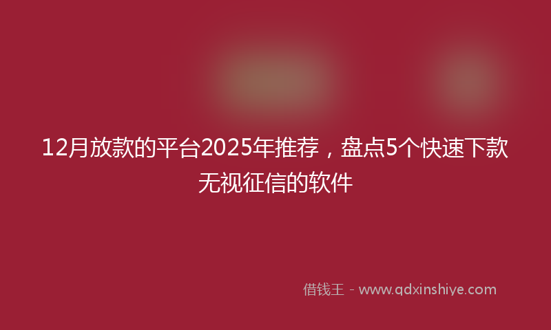 12月放款的平台2025年推荐，盘点5个快速下款无视征信的软件