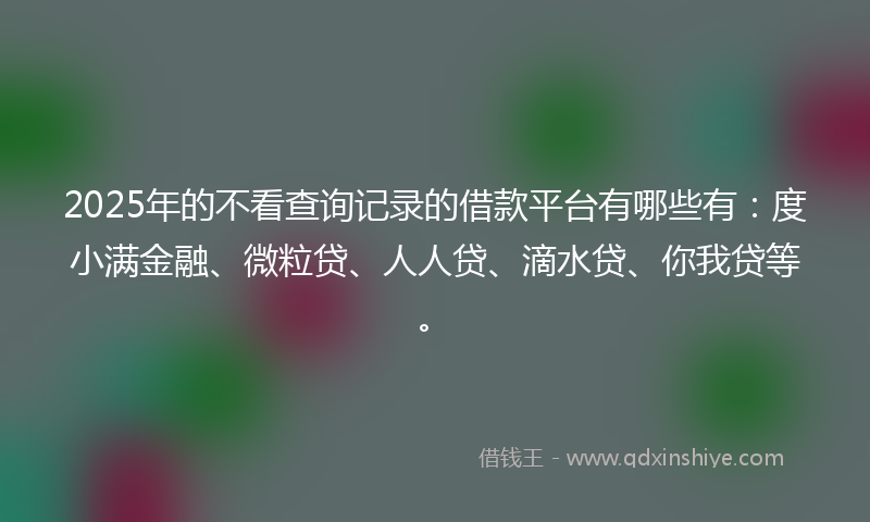 2025年的不看查询记录的借款平台有哪些有：度小满金融、微粒贷、人人贷、滴水贷、你我贷等。