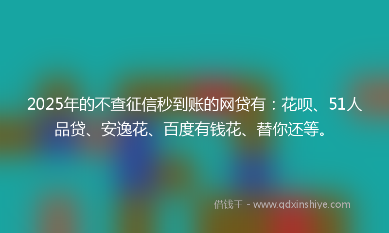2025年的不查征信秒到账的网贷有：花呗、51人品贷、安逸花、百度有钱花、替你还等。