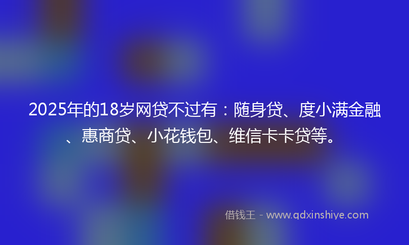 2025年的18岁网贷不过有：随身贷、度小满金融、惠商贷、小花钱包、维信卡卡贷等。