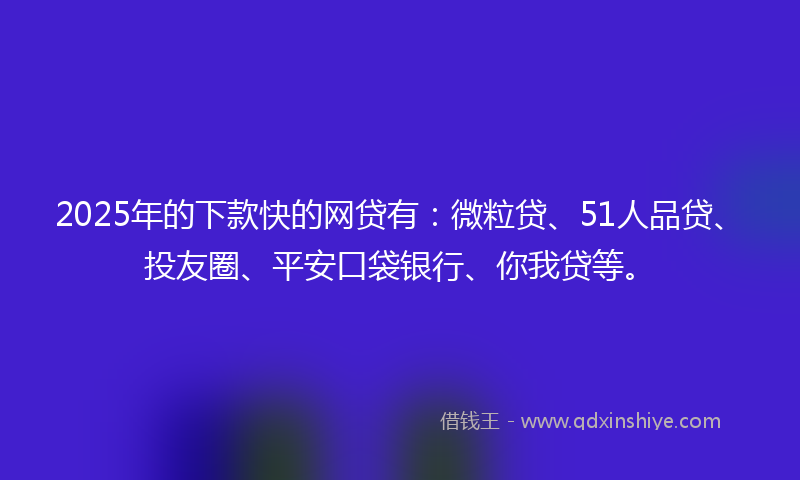 2025年的下款快的网贷有：微粒贷、51人品贷、投友圈、平安口袋银行、你我贷等。