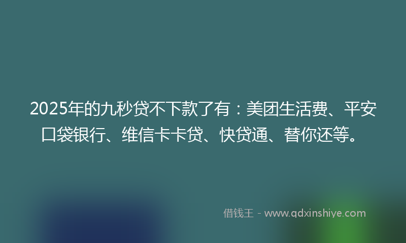2025年的九秒贷不下款了有：美团生活费、平安口袋银行、维信卡卡贷、快贷通、替你还等。