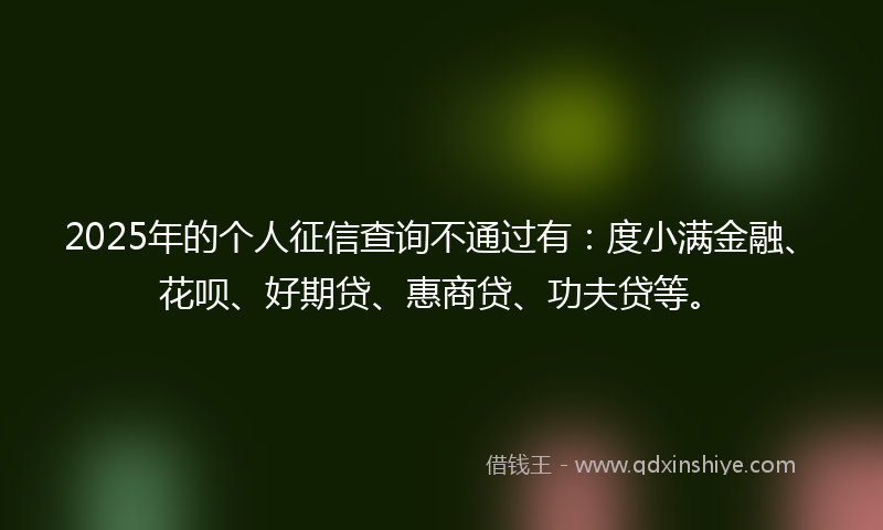 2025年的个人征信查询不通过有：度小满金融、花呗、好期贷、惠商贷、功夫贷等。