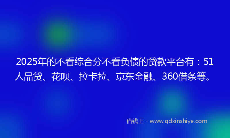 2025年的不看综合分不看负债的贷款平台有：51人品贷、花呗、拉卡拉、京东金融、360借条等。