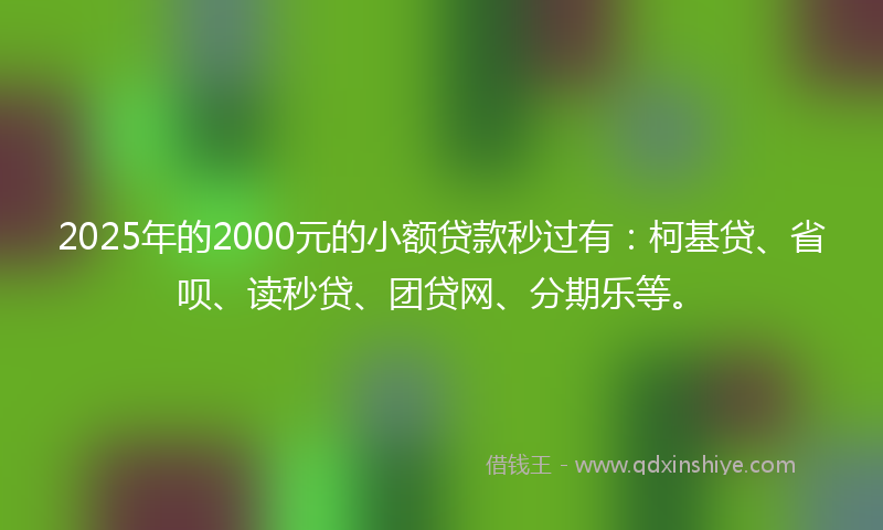2025年的2000元的小额贷款秒过有：柯基贷、省呗、读秒贷、团贷网、分期乐等。