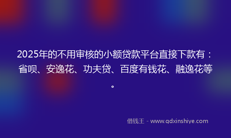 2025年的不用审核的小额贷款平台直接下款有：省呗、安逸花、功夫贷、百度有钱花、融逸花等。