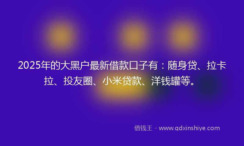 2025年的大黑户最新借款口子有：随身贷、拉卡拉、投友圈、小米贷款、洋钱罐等。