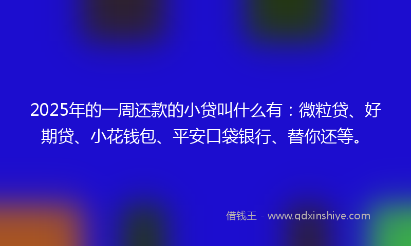 2025年的一周还款的小贷叫什么有：微粒贷、好期贷、小花钱包、平安口袋银行、替你还等。