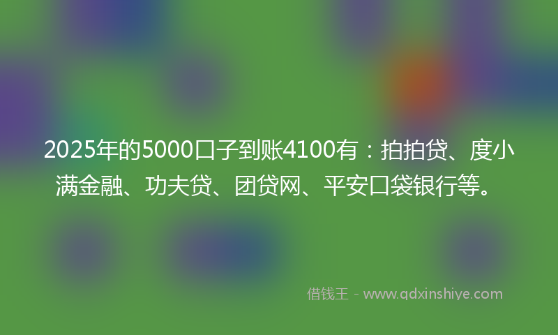 2025年的5000口子到账4100有：拍拍贷、度小满金融、功夫贷、团贷网、平安口袋银行等。
