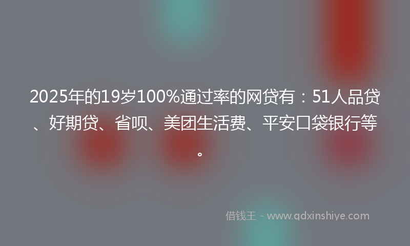 2025年的19岁100%通过率的网贷有：51人品贷、好期贷、省呗、美团生活费、平安口袋银行等。