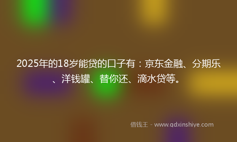 2025年的18岁能贷的口子有：京东金融、分期乐、洋钱罐、替你还、滴水贷等。