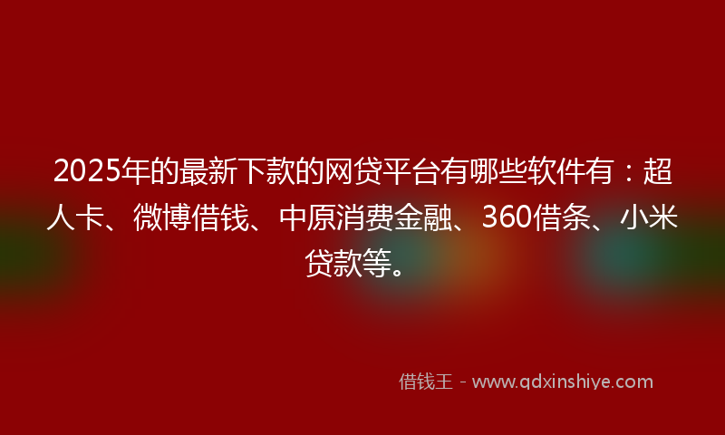 2025年的最新下款的网贷平台有哪些软件有：超人卡、微博借钱、中原消费金融、360借条、小米贷款等。