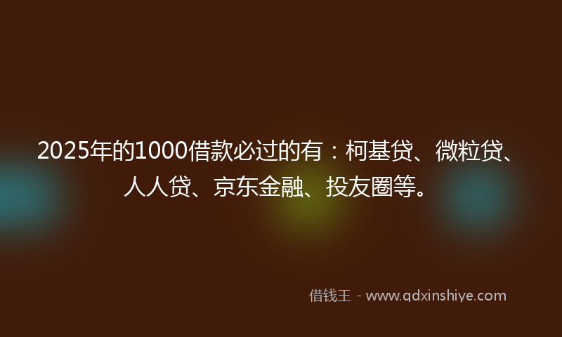 2025年的1000借款必过的有：柯基贷、微粒贷、人人贷、京东金融、投友圈等。