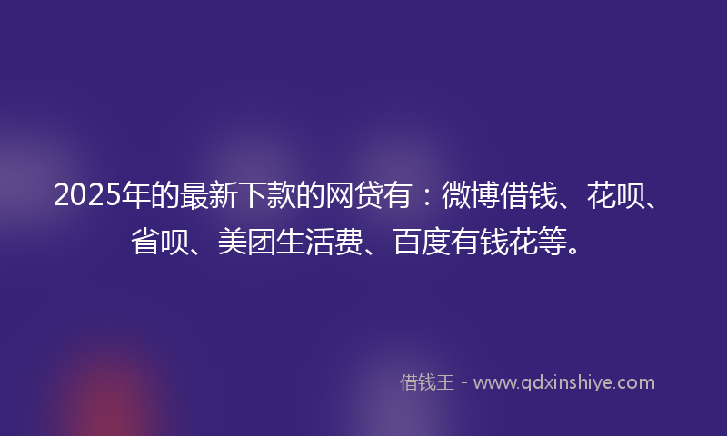 2025年的最新下款的网贷有：微博借钱、花呗、省呗、美团生活费、百度有钱花等。