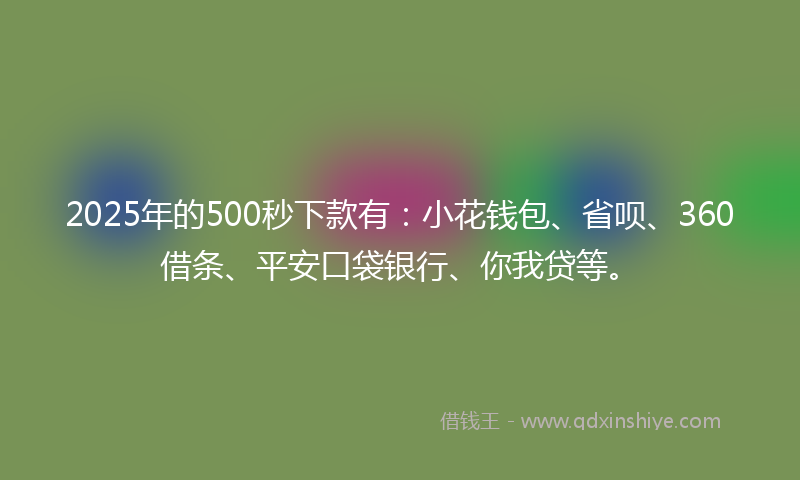 2025年的500秒下款有：小花钱包、省呗、360借条、平安口袋银行、你我贷等。