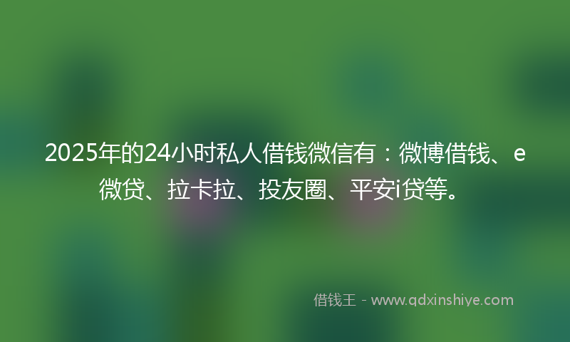 2025年的24小时私人借钱微信有：微博借钱、e微贷、拉卡拉、投友圈、平安i贷等。
