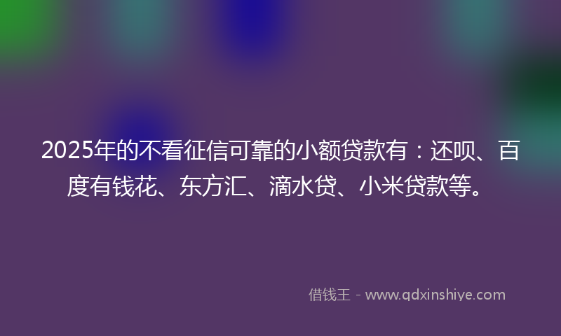 2025年的不看征信可靠的小额贷款有：还呗、百度有钱花、东方汇、滴水贷、小米贷款等。
