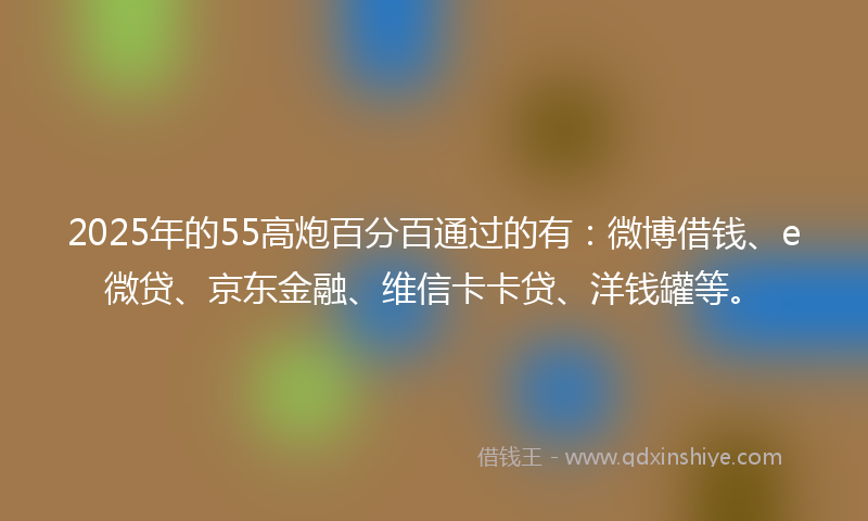 2025年的55高炮百分百通过的有：微博借钱、e微贷、京东金融、维信卡卡贷、洋钱罐等。