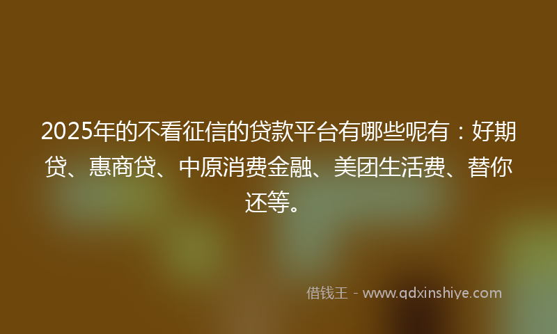 2025年的不看征信的贷款平台有哪些呢有：好期贷、惠商贷、中原消费金融、美团生活费、替你还等。