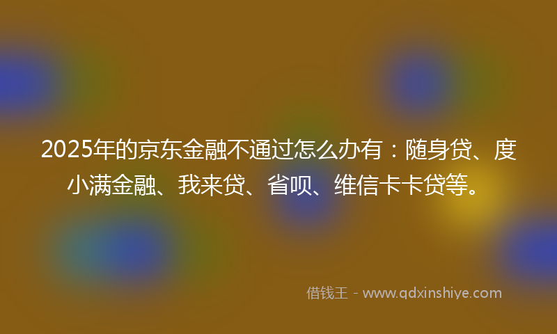 2025年的京东金融不通过怎么办有：随身贷、度小满金融、我来贷、省呗、维信卡卡贷等。