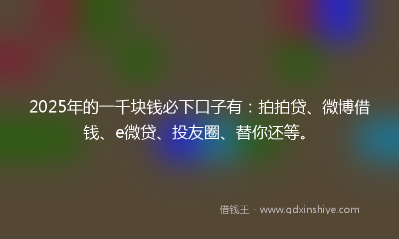 2025年的一千块钱必下口子有：拍拍贷、微博借钱、e微贷、投友圈、替你还等。